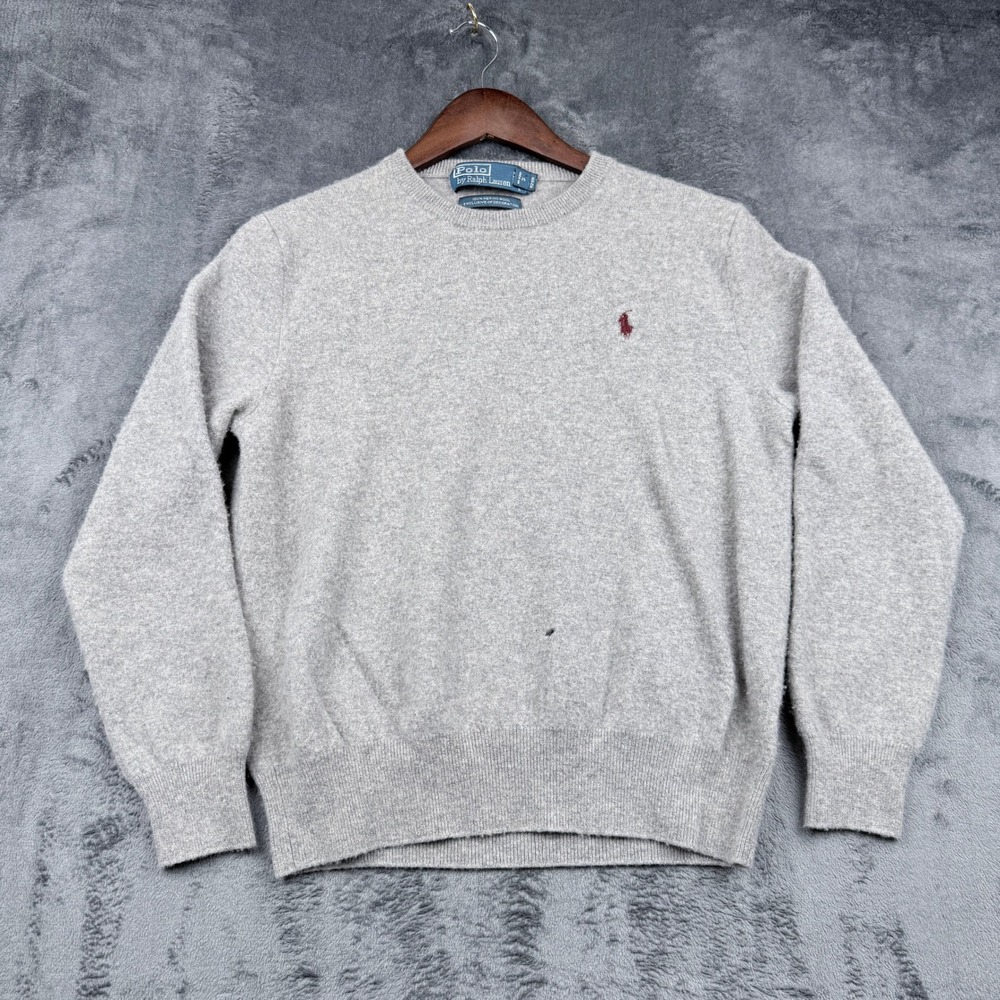 Polo Ralph Lauren Sweater Mens L Gray Merino Wool Long Sleeve Crewneck Pullover